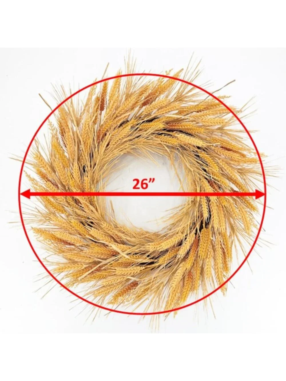 26-Inch Faux Harvest Wheat Wreath for Front Door - Large Summer & Fall Decor